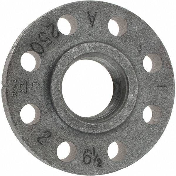 Made in USA - 2" Pipe, 6-1/2" OD, 1-1/4" Hub Length, Iron Threaded Pipe Flange - 3-5/16" Across Bolt Hole Centers, 3/4" Bolt Hole, 175 psi, Class 250 - Eagle Tool & Supply
