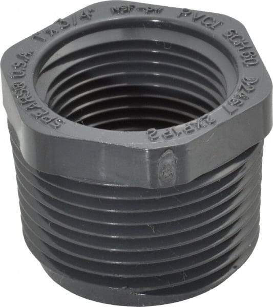 Value Collection - 1 x 3/4" PVC Plastic Pipe Bushing - Schedule 80, MIPT x FIPT End Connections - Eagle Tool & Supply