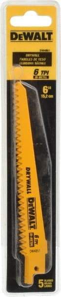 DeWALT - 6" Long, Bi-Metal Reciprocating Saw Blade - Tapered Profile, 6 TPI, Toothed Edge, Universal Shank - Eagle Tool & Supply