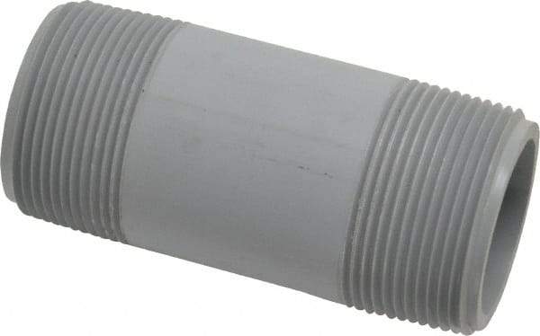 Value Collection - 1-1/2" Pipe, 4" Long CPVC Threaded Plastic Pipe Nipple - Schedule 80, Gray - Eagle Tool & Supply