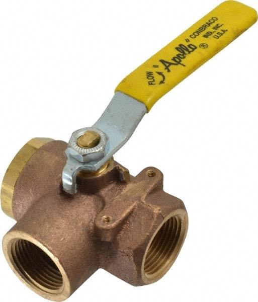 Apollo - 1" Pipe, Large Port, Bronze Standard Ball Valve - Three Way, FNPT x FNPT x FNPT Ends, Lever Handle, 400 WOG - Eagle Tool & Supply