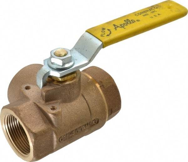 Apollo - 1-1/4" Pipe, Large Port, Bronze Standard Ball Valve - Three Way, FNPT x FNPT x FNPT Ends, Lever Handle, 400 WOG - Eagle Tool & Supply