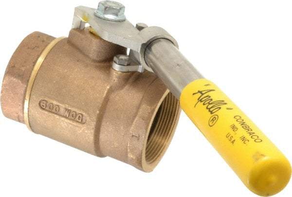 Apollo - 2" Pipe, Bronze Standard Ball Valve - 2 Piece, Inline - One Way Flow, FNPT x FNPT Ends, Deadman Lever (Spring Return to Close) Handle, 600 WOG, 150 WSP - Eagle Tool & Supply