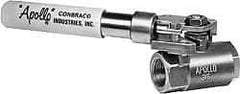 Apollo - 3/8" Pipe, Carbon Steel Standard Ball Valve - 2 Piece, Inline - One Way Flow, FNPT x FNPT Ends, Deadman Lever (Spring Return to Close) Handle, 2,000 WOG, 150 WSP - Eagle Tool & Supply