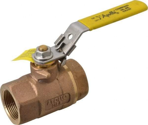 Apollo - 1-1/4" Pipe, Bronze Standard Ball Valve - 2 Piece, Inline - One Way Flow, FNPT x FNPT Ends, Locking Lever Handle, 600 WOG - Eagle Tool & Supply