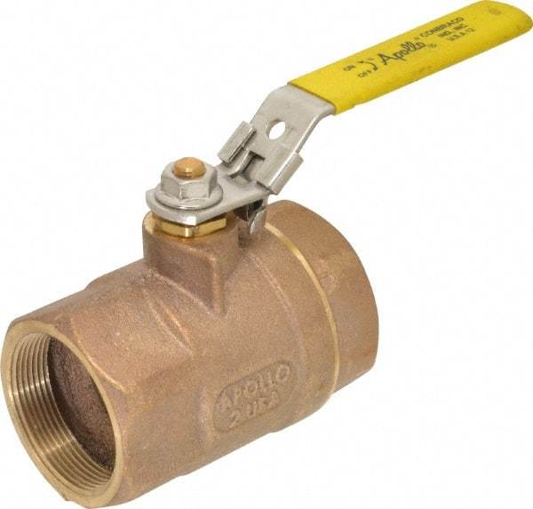 Apollo - 2" Pipe, Bronze Standard Ball Valve - 2 Piece, Inline - One Way Flow, FNPT x FNPT Ends, Locking Lever Handle, 600 WOG - Eagle Tool & Supply