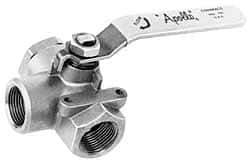 Apollo - 2" Pipe, Stainless Steel Standard Ball Valve - Three Way, FNPT x FNPT x FNPT Ends, Lever Handle, 800 WOG - Eagle Tool & Supply