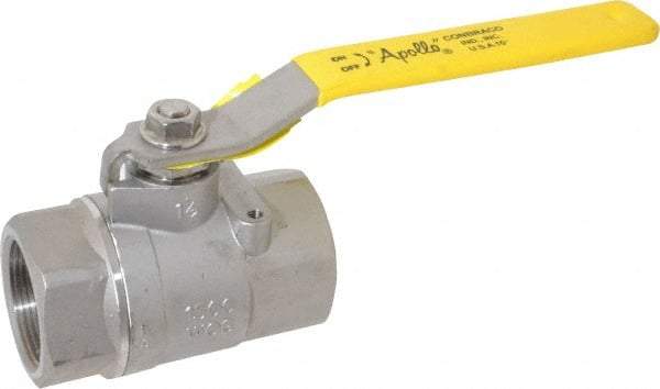 Apollo - 1-1/2" Pipe, Stainless Steel Standard Ball Valve - 2 Piece, Inline - One Way Flow, FNPT x FNPT Ends, Lever Handle, 1,500 WOG, 150 WSP - Eagle Tool & Supply