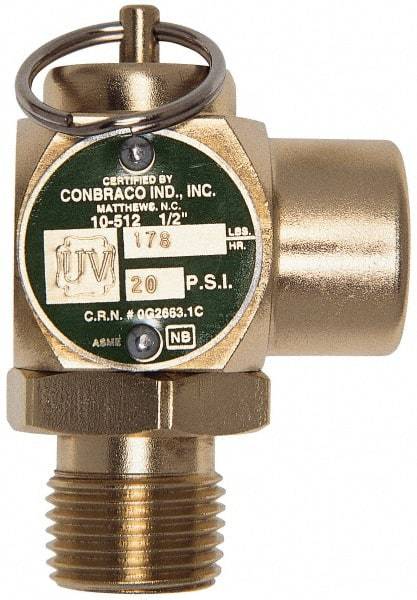 Conbraco - 1/2" Inlet, 1/2" Outlet, ASME Safety Relief Valve - 30 Max psi, Bronze, 245,000 BTUs - Eagle Tool & Supply