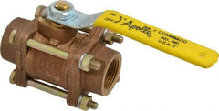 Apollo - 3/4" Pipe, Full Port, Bronze Standard Ball Valve - 3 Piece, Inline - One Way Flow, FNPT x FNPT Ends, Lever Handle, 600 WOG, 150 WSP - Eagle Tool & Supply