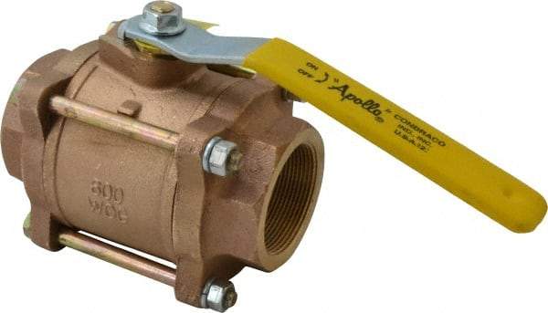Apollo - 2" Pipe, Full Port, Bronze Standard Ball Valve - 3 Piece, Inline - One Way Flow, FNPT x FNPT Ends, Lever Handle, 600 WOG, 150 WSP - Eagle Tool & Supply