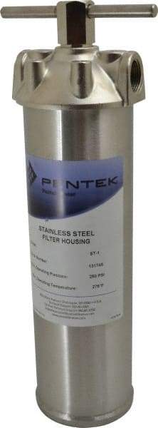 Pentair - 3/4 Inch Pipe, FNPT End Connections, 9-1/4 Inch Long Cartridge, 12-7/8 Inch Long, Cartridge Filter Housing - 1 Cartridge, 10 Max GPM Flow Rate, 250 psi Max Working Pressure, 304 Grade - Eagle Tool & Supply