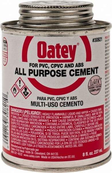 Oatey - 8 oz All-Purpose Medium Bodied Cement - Clear, Use with ABS, PVC & CPVC up to 6" Diam - Eagle Tool & Supply