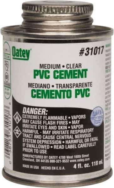 Oatey - 4 oz Medium Bodied Cement - Clear, Use with PVC up to 6" Diam - Eagle Tool & Supply