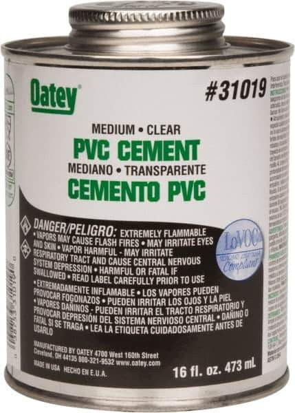 Oatey - 16 oz Medium Bodied Cement - Clear, Use with PVC up to 6" Diam - Eagle Tool & Supply