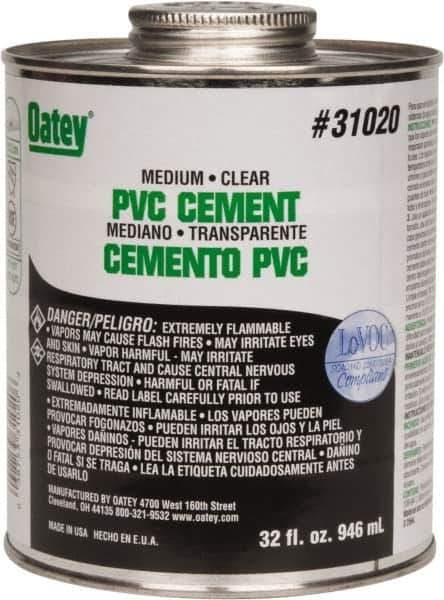 Oatey - 32 oz Medium Bodied Cement - Clear, Use with PVC up to 6" Diam - Eagle Tool & Supply