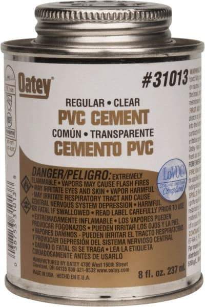 Oatey - 8 oz Regular Bodied Cement - Clear, Use with Schedule 40 PVC up to 4" Diam & Schedule 80 PVC up to 2" Diam - Eagle Tool & Supply