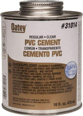 Oatey - 16 oz Regular Bodied Cement - Clear, Use with Schedule 40 PVC up to 4" Diam & Schedule 80 PVC up to 2" Diam - Eagle Tool & Supply