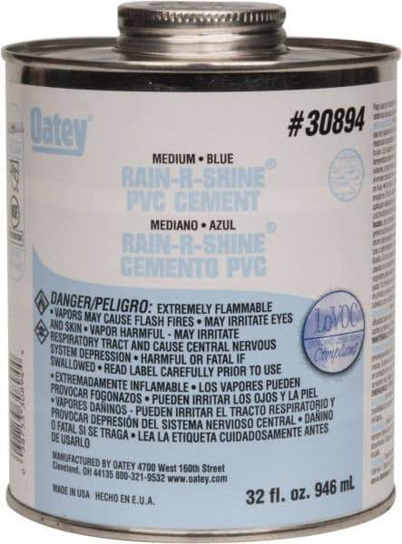 Oatey - 32 oz Medium Bodied Cement - Blue, Use with PVC up to 6" Diam - Eagle Tool & Supply