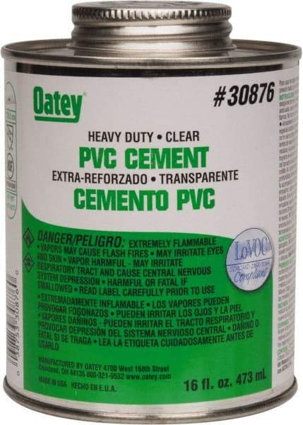 Oatey - 16 oz Heavy Duty Cement - Clear, Use with PVC up to 12" Diam - Eagle Tool & Supply