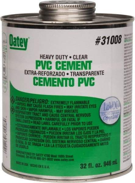 Oatey - 32 oz Heavy Duty Cement - Clear, Use with PVC up to 12" Diam - Eagle Tool & Supply