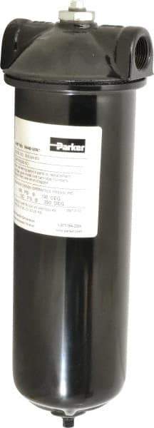 Parker - 3/4 Inch Pipe, FNPT End Connections, 10 Inch Long Cartridge, 12-7/8 Inch Long, Cartridge Filter Housing with Pressure Relief - 1 Cartridge, 5 Max GPM Flow Rate, 150 psi Max Working Pressure - Eagle Tool & Supply