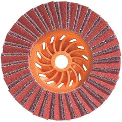 WALTER Surface Technologies - 5" Disc Diam, 5/8-11 Center Hole, Type 28 Ceramic Flap Disc - 12,200 Max RPM, Plastic Backing, Arbor Attaching System, Coated & Non-Woven Combo - Eagle Tool & Supply