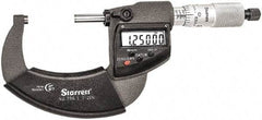 Starrett - 1 to 2" Range, Standard Throat IP67 Electronic Outside Micrometer - Ratchet Stop Thimble, Carbide Face, CR2032 Battery - Eagle Tool & Supply