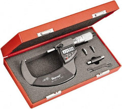 Starrett - 2 to 3" Range, Standard Throat IP67 Electronic Outside Micrometer - Ratchet Stop Thimble, Carbide Face, CR2032 Battery - Eagle Tool & Supply