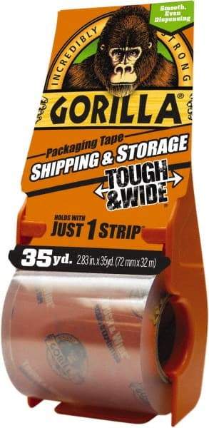 Gorilla Tape - 2-7/8" x 35 Yd Clear Acrylic Adhesive Packaging Tape - BOPP Film Backing, 3.4 mil Thick, 44 Lb Tensile Strength - Eagle Tool & Supply