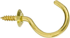 National Mfg. - 15 Lb Capacity, 1.51" Projection, Solid Brass All Purpose Hook - 0.44" Thread Length, 1-1/2" OAL, 0.15" Wire Diam - Eagle Tool & Supply