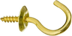 National Mfg. - 10 Lb Capacity, 0.76" Projection, Solid Brass All Purpose Hook - 0.3" Thread Length, 3/4" OAL, 0.09" Wire Diam - Eagle Tool & Supply