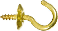 National Mfg. - 5 Lb Capacity, 1/2" Projection, Solid Brass All Purpose Hook - 0.2" Thread Length, 1/2" OAL, 0.07" Wire Diam - Eagle Tool & Supply