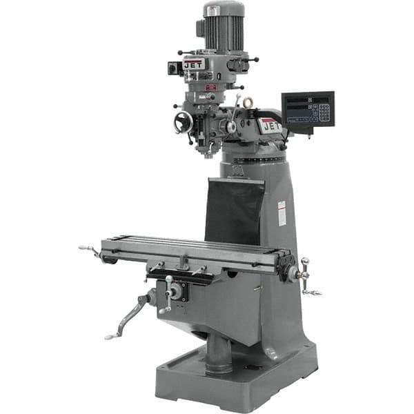 Jet - 9" Table Width x 42" Table Length, Variable Speed Pulley Control, 3 Phase Knee Milling Machine - R8 Spindle Taper, 2 hp - Eagle Tool & Supply