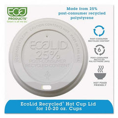 ECO PRODUCTS - EcoLid 25% Recy Content Hot Cup Lid, White, F/10-20 oz, 100/PK, 10 PK/CT - Eagle Tool & Supply