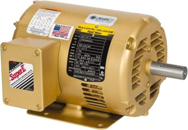 Baldor - 7-1/2 hp, ODP Enclosure, No Thermal Protection, 3,600 RPM, 208-230/460 Volt, 60 Hz, Three Phase Motor - Size 184T Frame, Foot Mount, 1 Speed, Ball Bearings, 8.6 Full Load Amps, F Class Insulation, Reversible - Eagle Tool & Supply