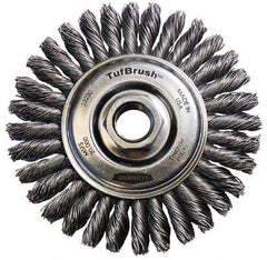 Osborn - 4-1/8" OD, 5/8-11 Arbor Hole, Stringer Bead Steel Wheel Brush - 3/16" Face Width, 7/8" Trim Length, 0.02" Filament Diam, 20,000 RPM - Eagle Tool & Supply