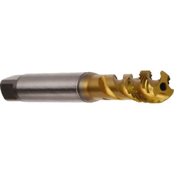 Emuge - M5x0.80 Metric 3 Flute 6H Bottoming Spiral Flute Tap - Cobalt, TiN Finish, 70mm OAL, Right Hand Flute, Right Hand Thread, Series Enorm - Eagle Tool & Supply