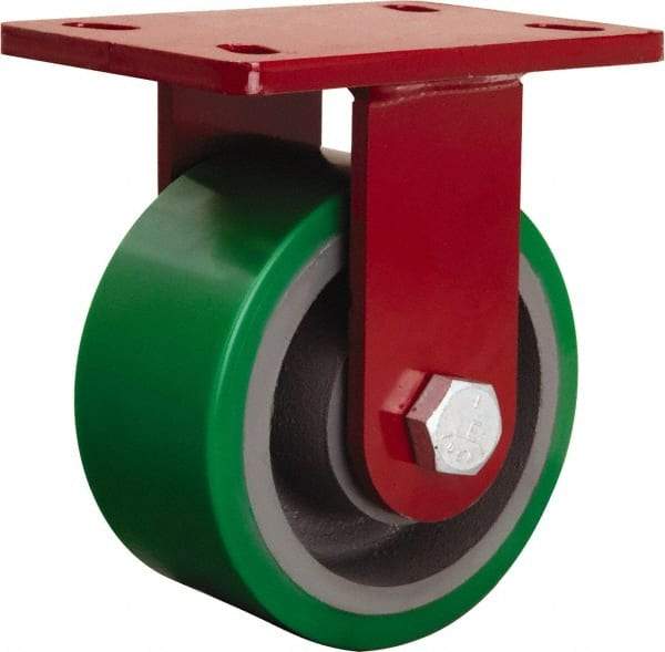 Hamilton - 6" Diam x 3" Wide x 7-1/2" OAH Top Plate Mount Rigid Caster - Polyurethane Mold onto Cast Iron Center, 2,200 Lb Capacity, Sealed Precision Ball Bearing, 5 x 7" Plate - Eagle Tool & Supply