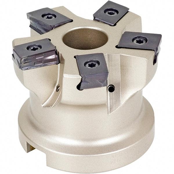 Iscar - 6 Inserts, 3" Cut Diam, 1" Arbor Diam, 0.118" Max Depth of Cut, Indexable Square-Shoulder Face Mill - 0/90° Lead Angle, 2" High, HTP LNHT 1606 Insert Compatibility, Through Coolant, Series TangPlunge - Eagle Tool & Supply