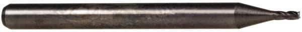 Accupro - 0.045", 0.135" LOC, 1/8" Shank Diam, 1-1/2" OAL, 4 Flute, Solid Carbide Square End Mill - Single End, Uncoated, Spiral Flute, 30° Helix, Centercutting, Right Hand Cut, Right Hand Flute, Series Miniature - Eagle Tool & Supply