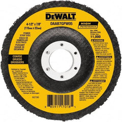 DeWALT - 100 Grit, 4-1/2" Disc Diam, 7/8" Center Hole, Type 27 Aluminum Oxide Flap Disc - 13,300 Max RPM, Fiberglass Backing, Arbor Attaching System, Non-Woven - Eagle Tool & Supply