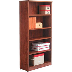 ALERA - 5 Shelf, 65" High x 31-3/4" Wide Bookcase - 14" Deep, Woodgrain Laminate, Medium Cherry - Eagle Tool & Supply