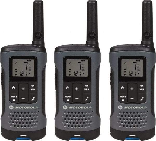 Motorola - 16 Mile Range, 22 Channel, 0.5 & 1.5 Watt, Series Talkabout, Recreational Two Way Radio - FRS/GMRS Band, 462.55 to 467.7125 Hz, AA & NiMH Battery, 12 NiMH & 29 AA hr Life, 12.87" High x 10.83" Wide x 1.78" Deep, Low Battery Alerts - Eagle Tool & Supply