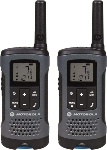 Motorola - 16 Mile Range, 22 Channel, 0.5 & 1.5 Watt, Series Talkabout, Recreational Two Way Radio - FRS/GMRS Band, 462.55 to 467.7125 Hz, AA & NiMH Battery, 12 NiMH & 29 AA hr Life, 9.45" High x 8.66" Wide x 2.44" Deep, Low Battery Alerts - Eagle Tool & Supply