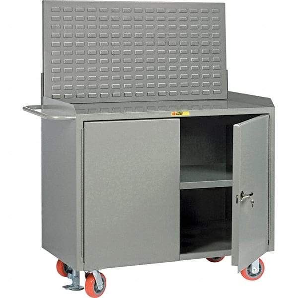 Little Giant - 3,600 Lb Capacity, 3 Shelf, 2 Door Mobile Bench Cabinet with Louvered Panel - 41" Wide x 24" Deep x 43" High, Steel, Gray - Eagle Tool & Supply