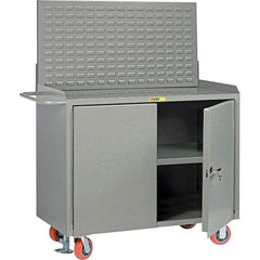 Little Giant - 3,600 Lb Capacity, 3 Shelf, 2 Door Mobile Bench Cabinet with Louvered Panel - 41" Wide x 24" Deep x 43" High, Steel, Gray - Eagle Tool & Supply