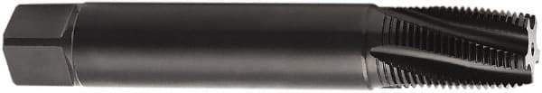 Seco - 1/4-18 NPT 60° 4 Flute 2B Modified Bottoming Spiral Flute Tap - Cobalt, TiN Finish, 100mm OAL, Right Hand Flute, Right Hand Thread, H6 - Eagle Tool & Supply