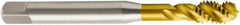 Seco - #12-24 UNC 3 Flute 2B Modified Bottoming Spiral Flute Tap - Powdered Metal, TiN Finish, 82.2mm OAL, Right Hand Flute, Right Hand Thread, H6 - Eagle Tool & Supply