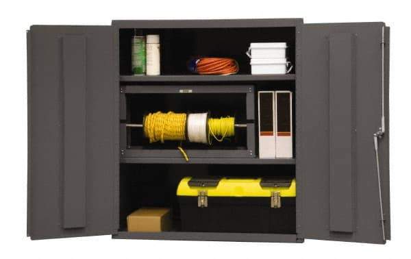 Durham - 2 Shelf Locking Storage Cabinet - Steel, 48" Wide x 24" Deep x 80" High, Gray - Eagle Tool & Supply